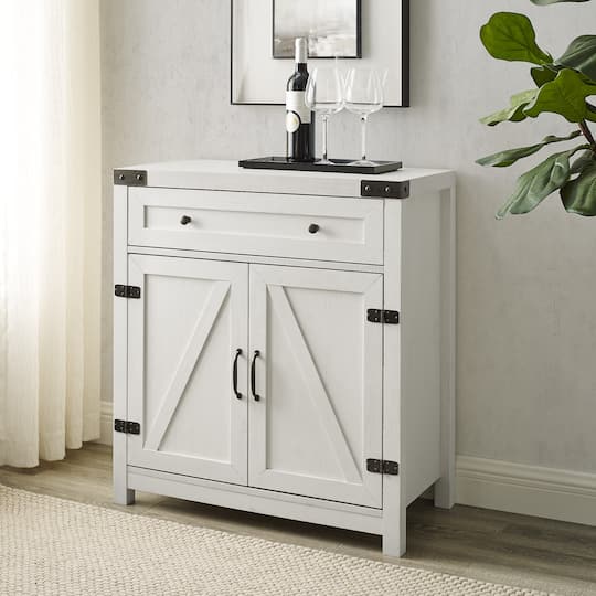 Walker Edison Brushed White Farmhouse Barn Door Accent Cabinet